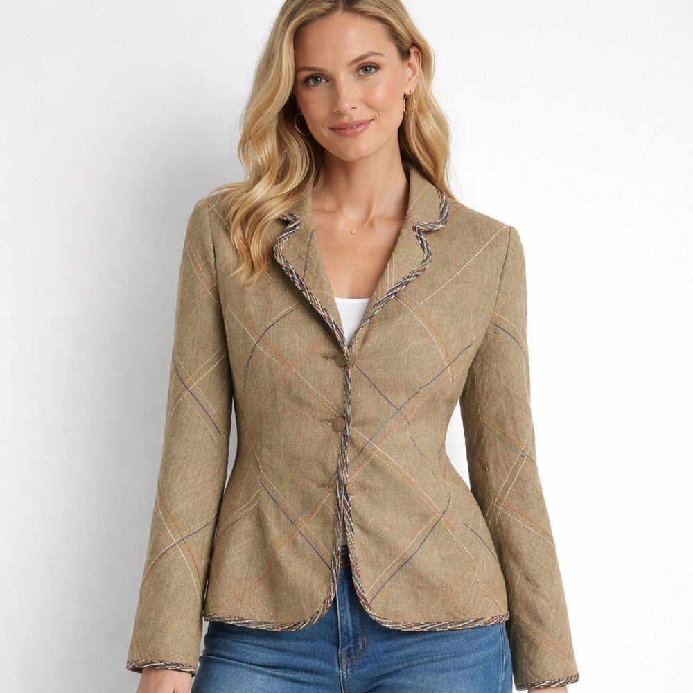 Moschino Cheap and Chic Tan Embroidered Linen Blazer Jacket  Size 8